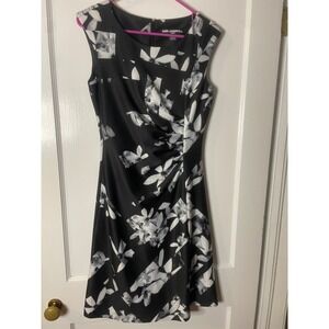 Karl Lagerfeld Paris Black White Floral Ruched‎ Cap Sleeve Sheath Dress Size 6